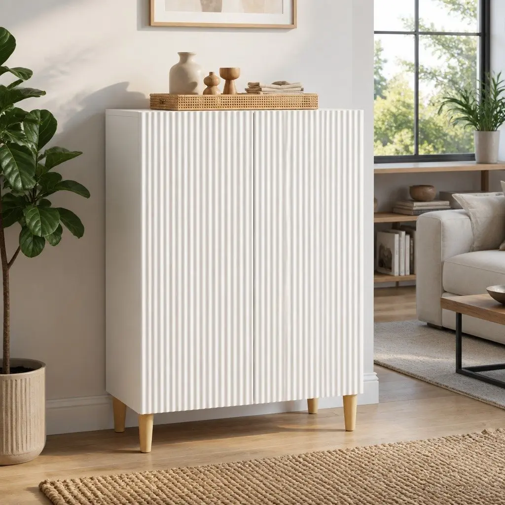 White Sideboard Storage Cabinet 66x34.5x90cm