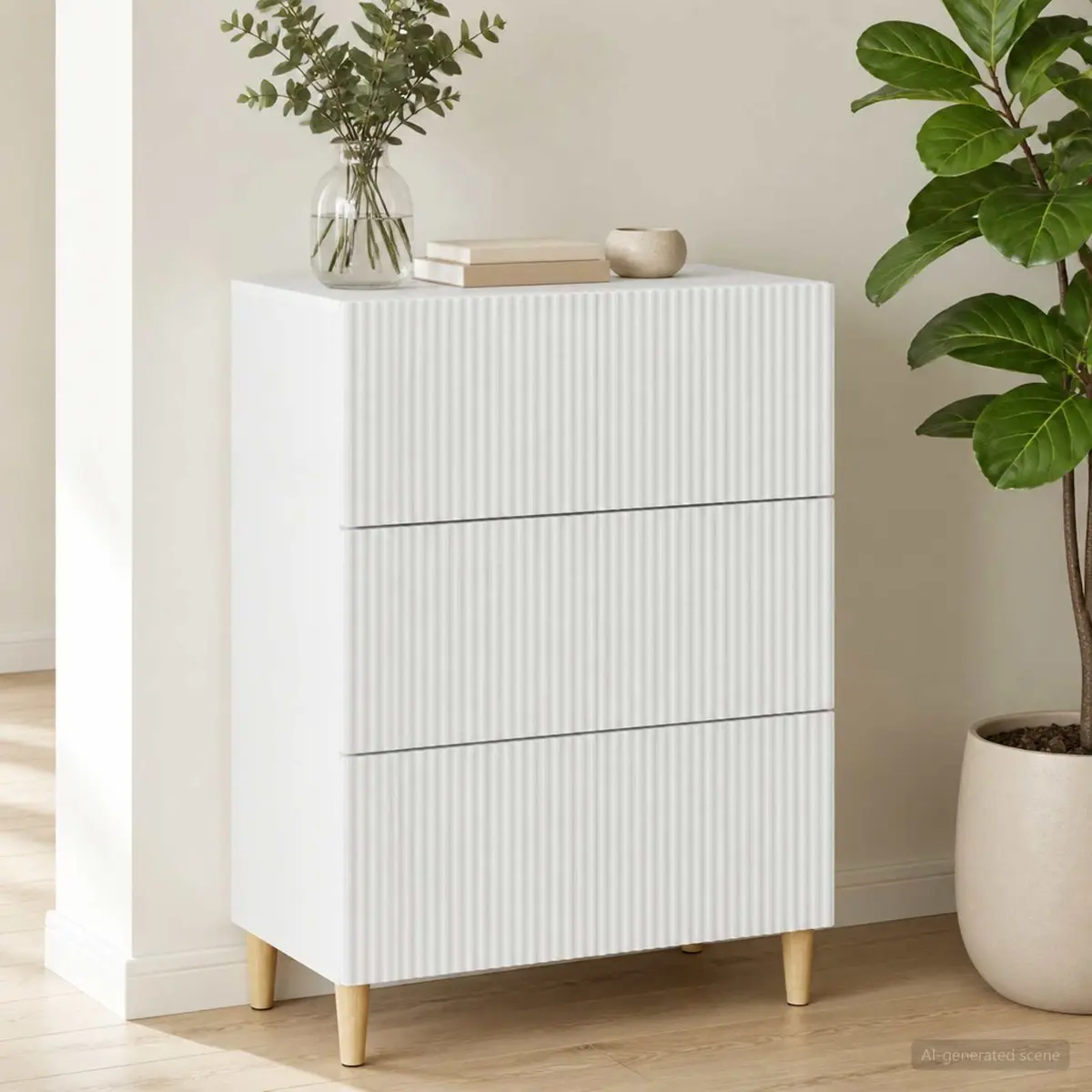 Drawer Cabinet White Storage Unit Modern Design Engineered Wood 66x34.5x90cm