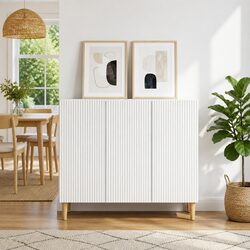 Durable White Sideboard Storage Cabinet 89 x 34.5 x 80 cm