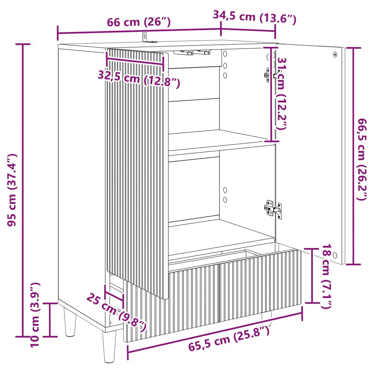 White Sideboard Cabinet Storage Buffet Engineered Wood Dining Room Lounge