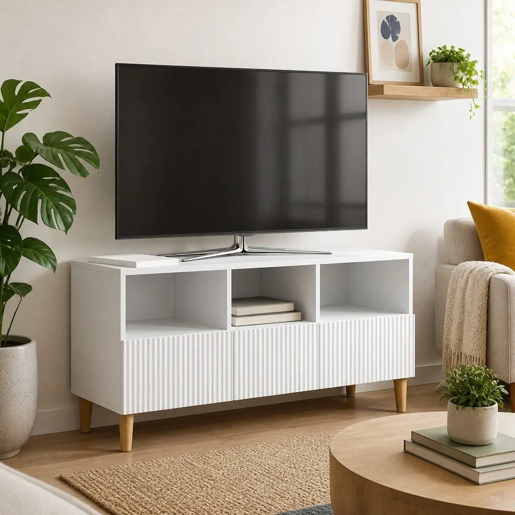 White Engineered Wood TV Cabinet with Drawer