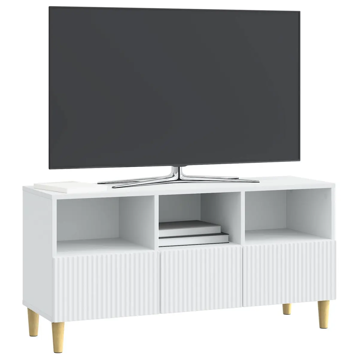 White Engineered Wood TV Cabinet with Drawer