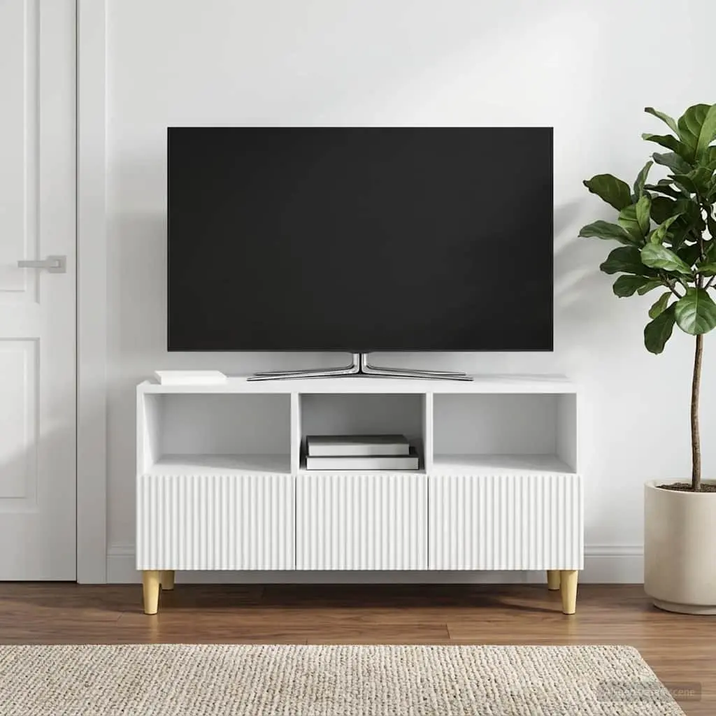 White Engineered Wood TV Cabinet with Drawer