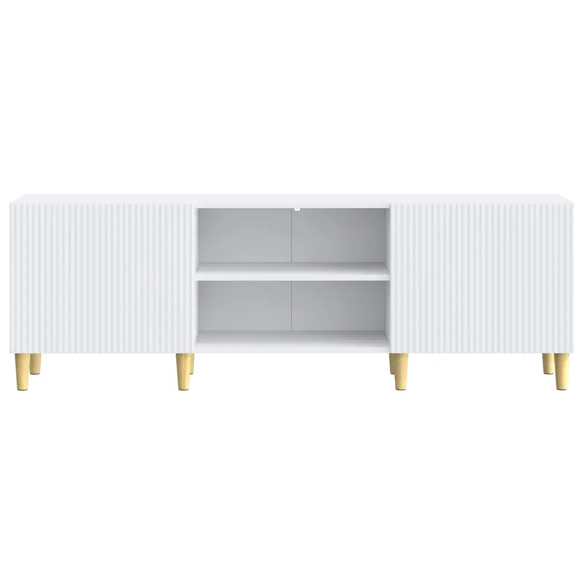TV Cabinet Engineered Wood 150cm White Modern Living Room Storage Unit Board Shelves Swing Doors