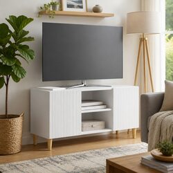 Stylish White Modern TV Cabinet with Swing Doors