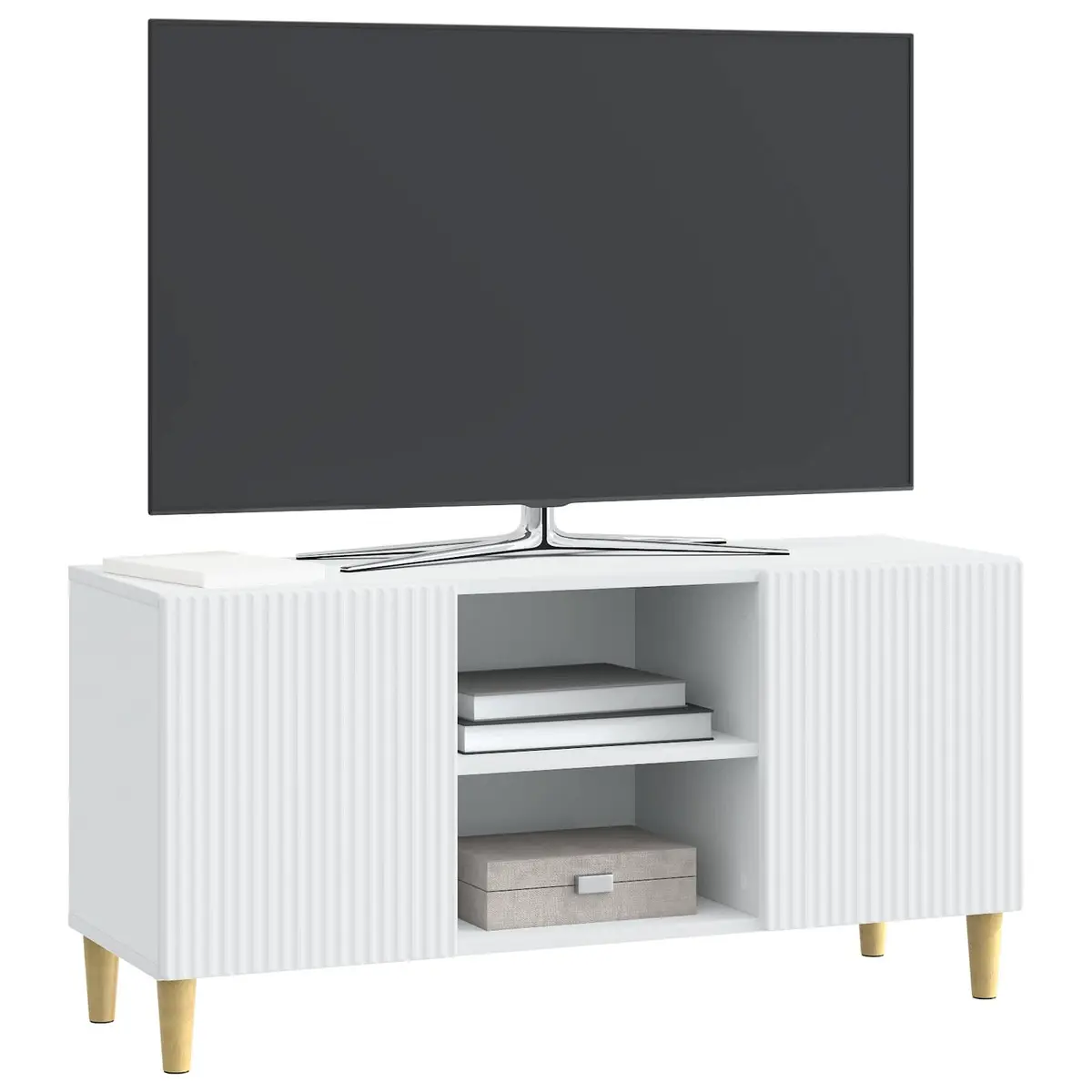 White Modern TV Cabinet with Swing Doors