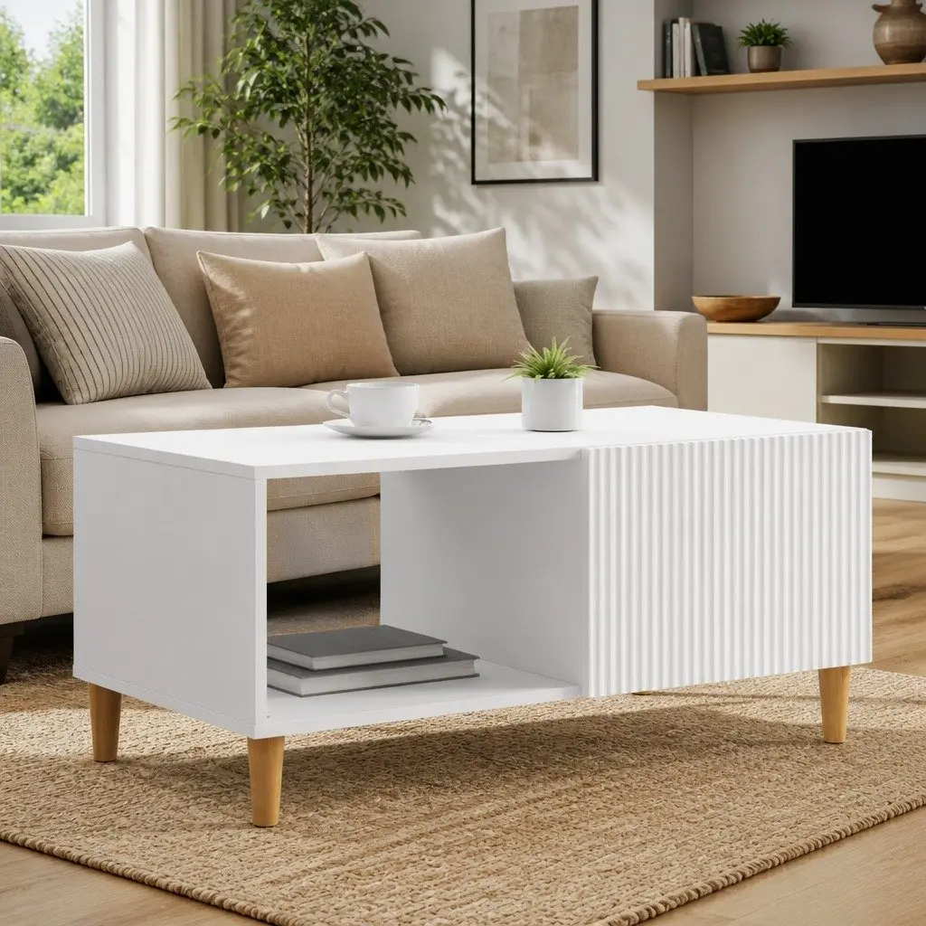 Coffee Table Engineered Wood 90 x 50 x 40 cm White Vintage Storage Living Room