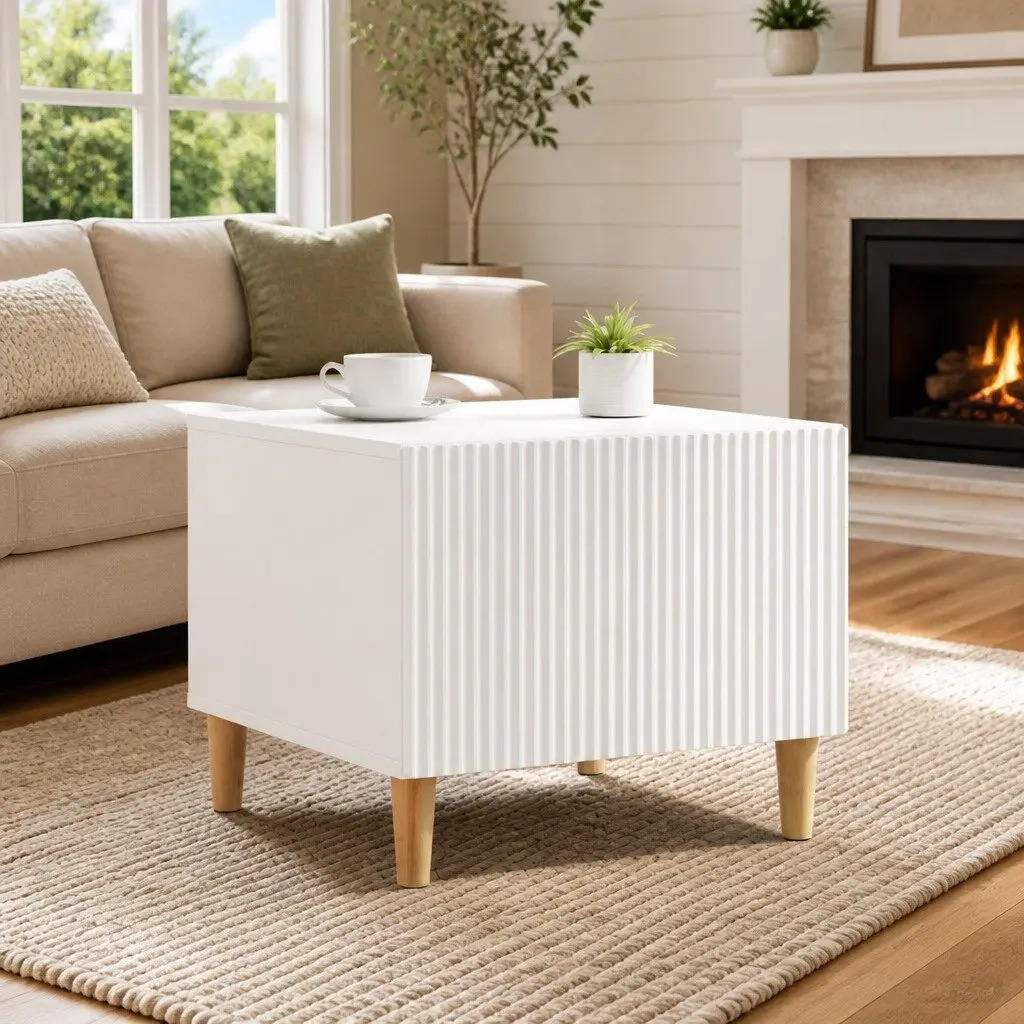 White Coffee Table with Drawer and Open Shelf