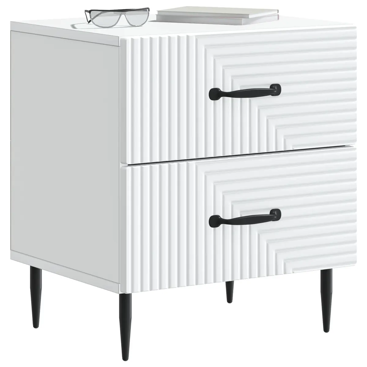 White Bedside Cabinet with Metal Legs