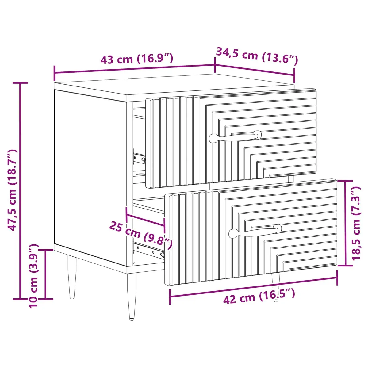 White Bedside Cabinet with Metal Legs