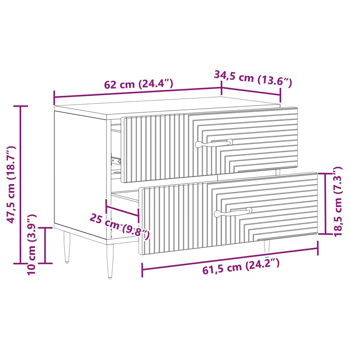 Bedside Cabinet Engineered Wood 62 x 34.5 x 47.5 cm White