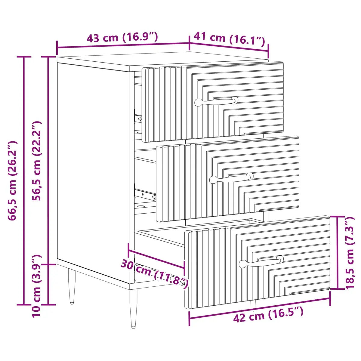 Bedside Table Engineered Wood 43 x 41 x 66.5 cm White