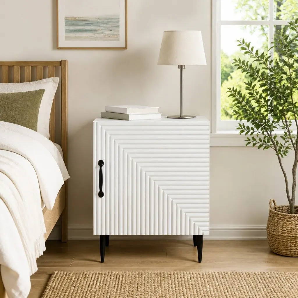 White Bedside Cabinet with Metal Legs 43 x 34.5 x 50cm