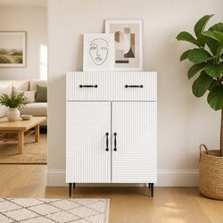 Stylish White Sideboard 66 x 34.5 x 89.5 cm with Metal Legs