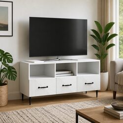 White Engineered Wood TV Cabinet with Drawer 102cm