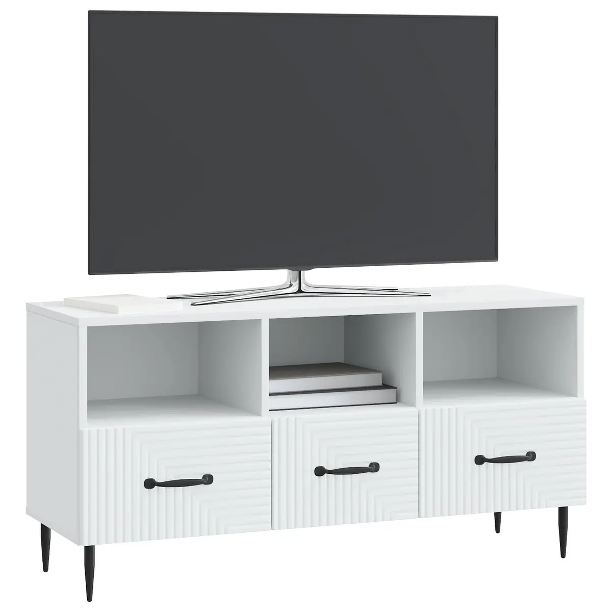 White Engineered Wood TV Cabinet with Drawer 102cm