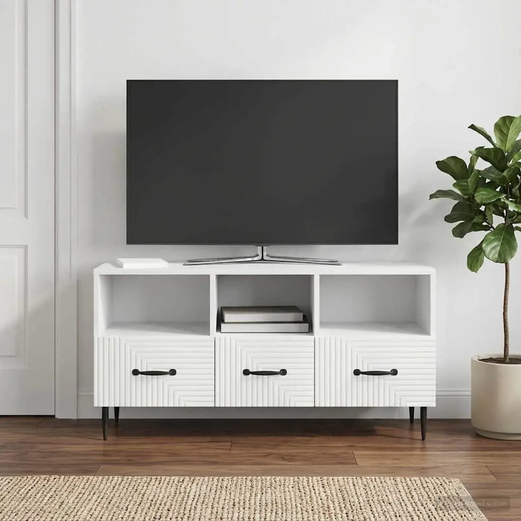 White Engineered Wood TV Cabinet with Drawer 102cm