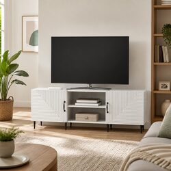 Stylish White Engineered Wood TV Cabinet with Storage