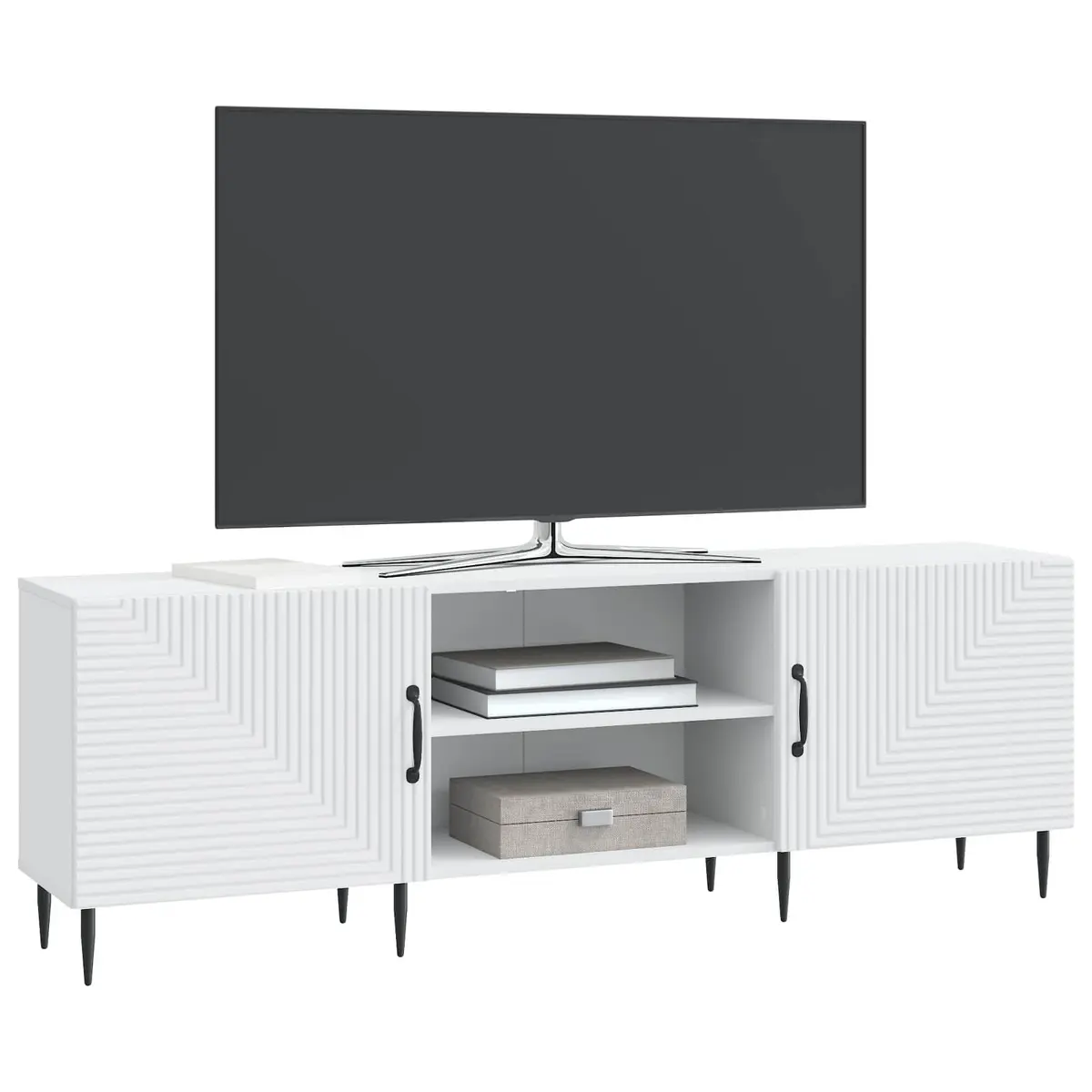 White Engineered Wood TV Cabinet with Storage