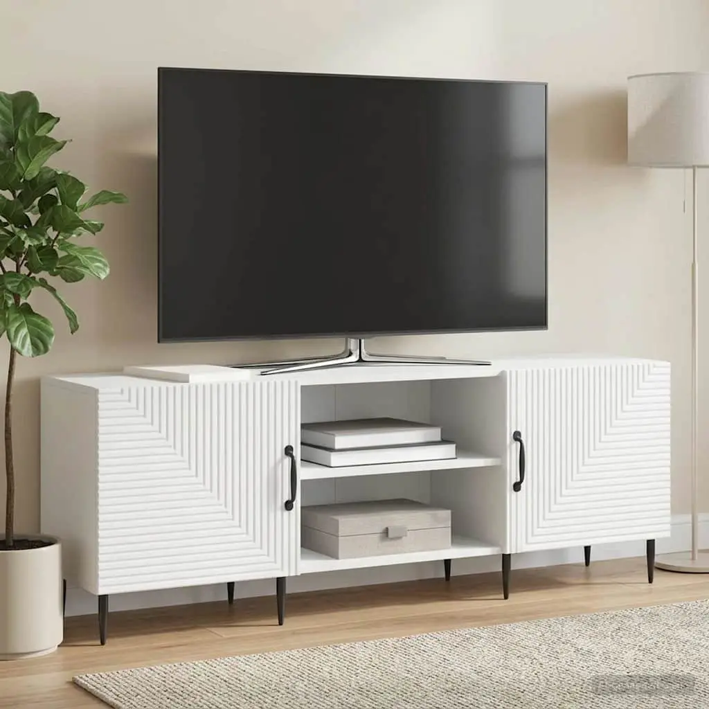 White Engineered Wood TV Cabinet with Storage