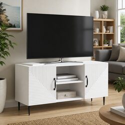 Vintage-Style White TV Cabinet for Living Room Storage 102x34.5x50cm