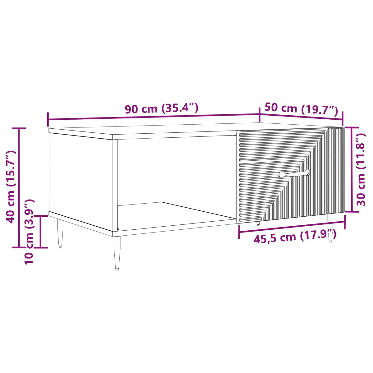 Rectangular White Coffee Table with Storage