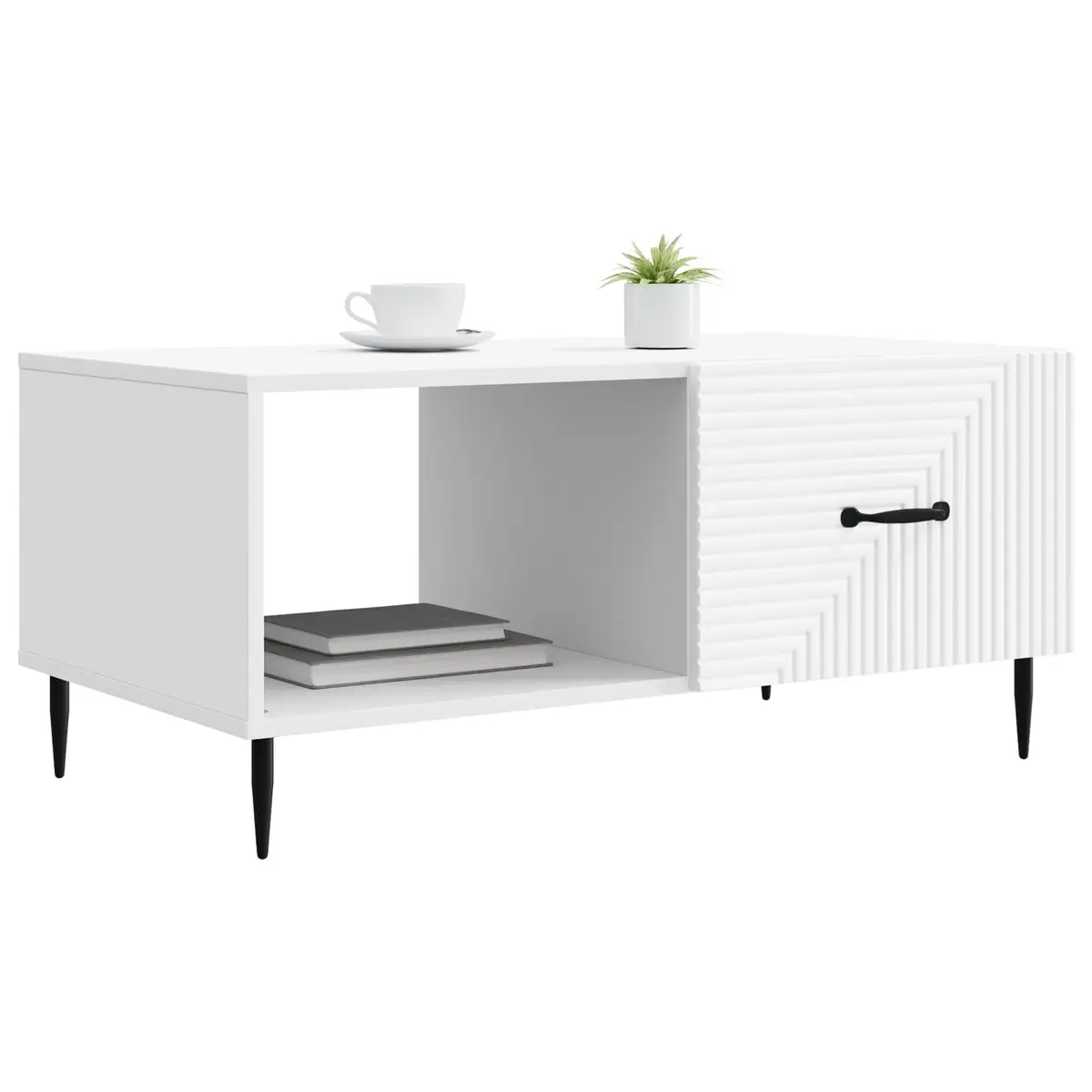 Rectangular White Coffee Table with Storage