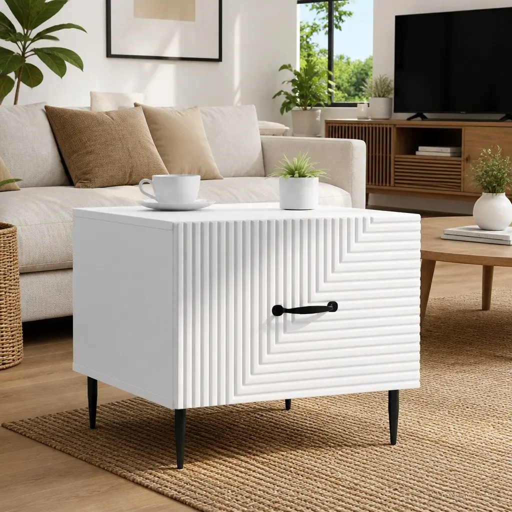 Coffee Table with Drawer in White Engineered Wood