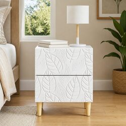 Bedside Table White Engineered Wood Compact Nightstand Storage Drawer