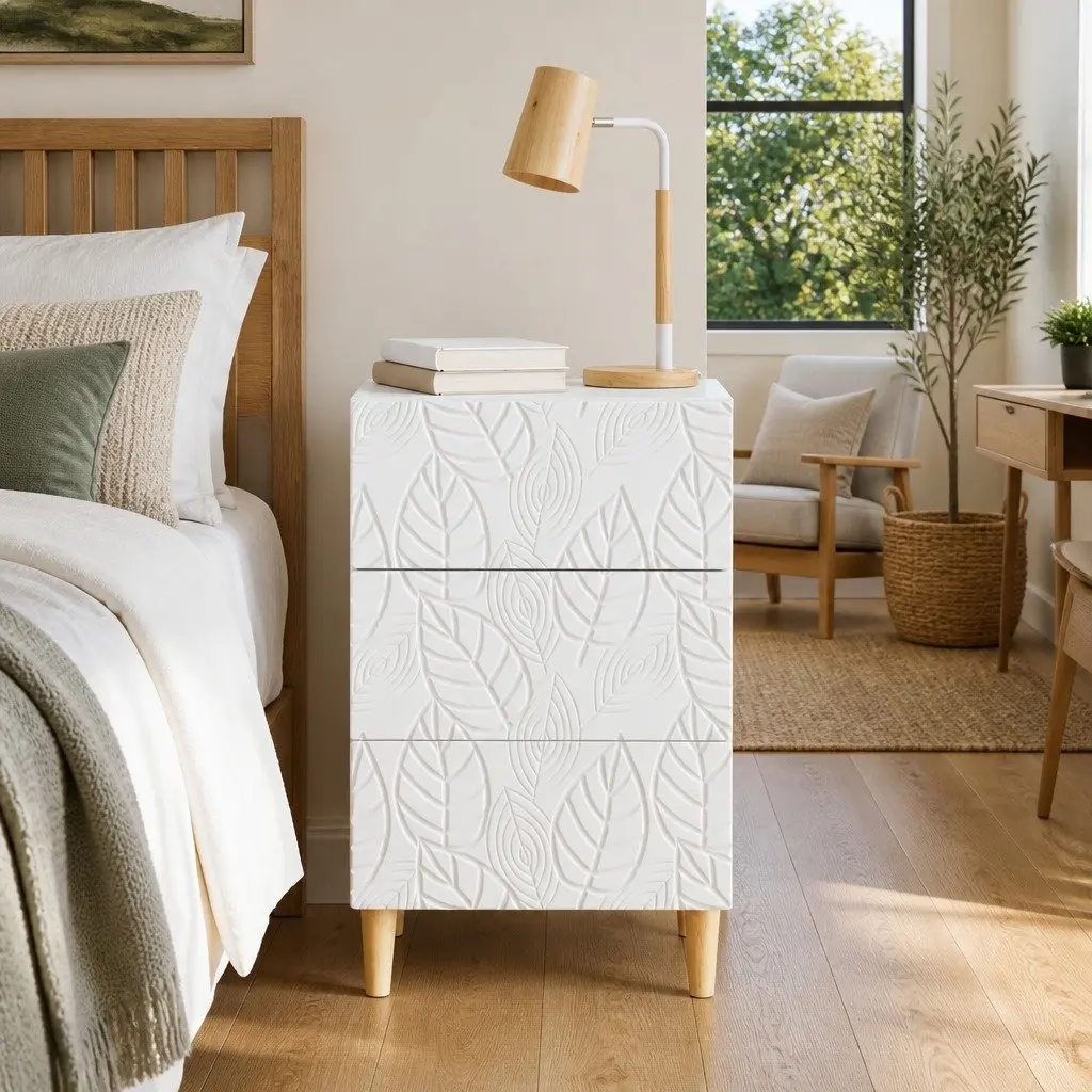 White Bedside Table with Durable Storage Drawer