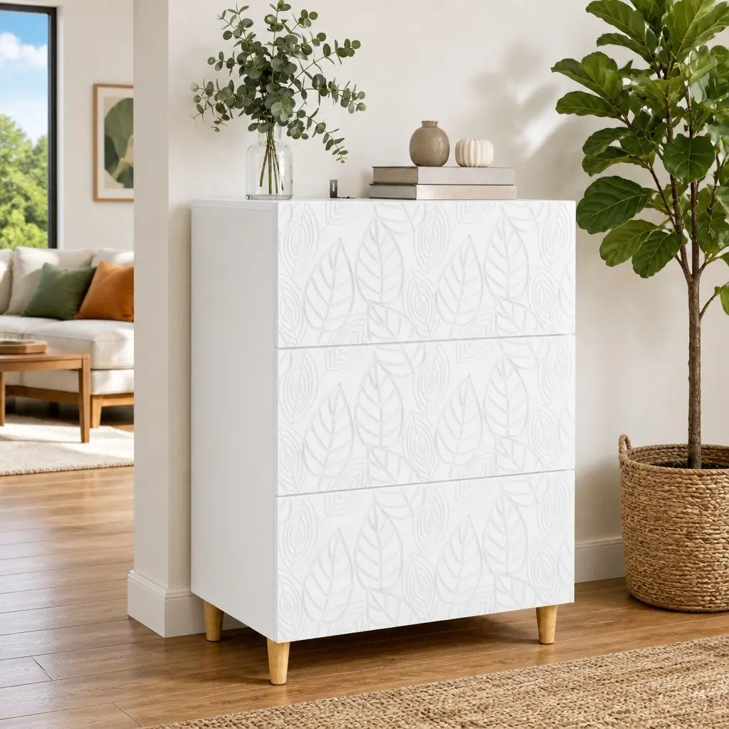 White Rectangular Drawer Cabinet for Living Spaces