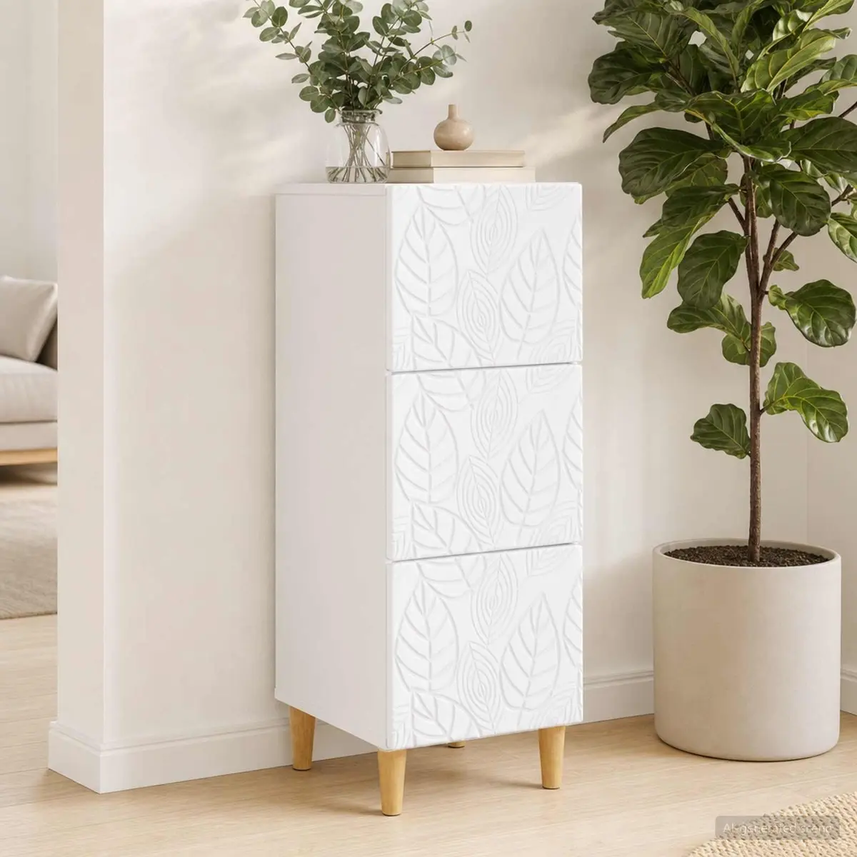 White Drawer Cabinet with Engineered Wood Frame