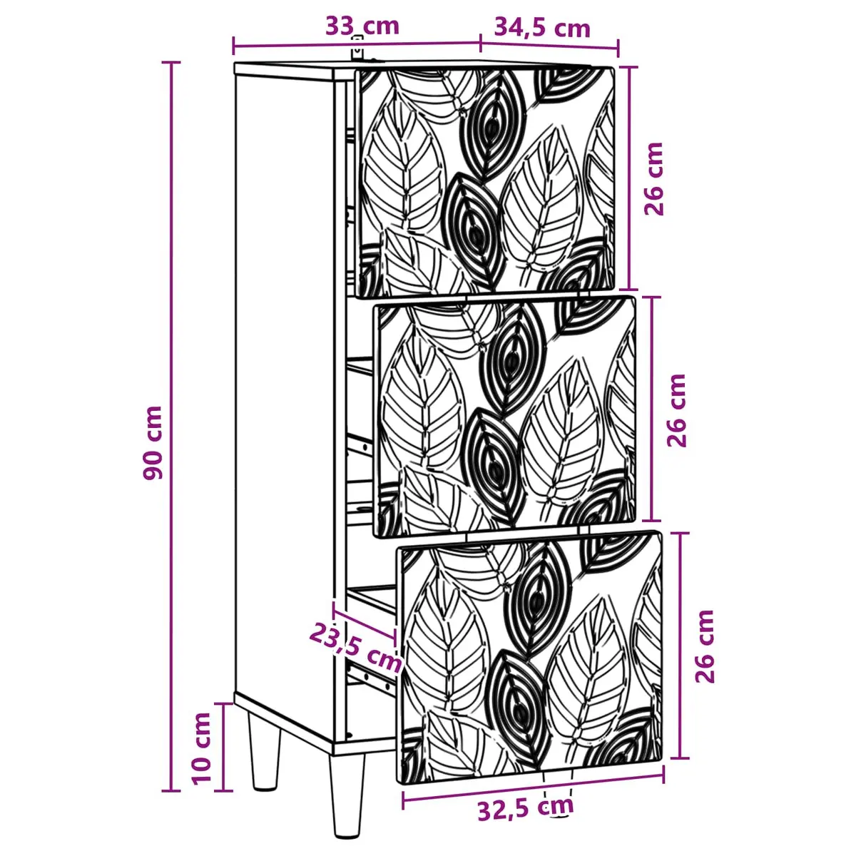 White Drawer Cabinet with Engineered Wood Frame