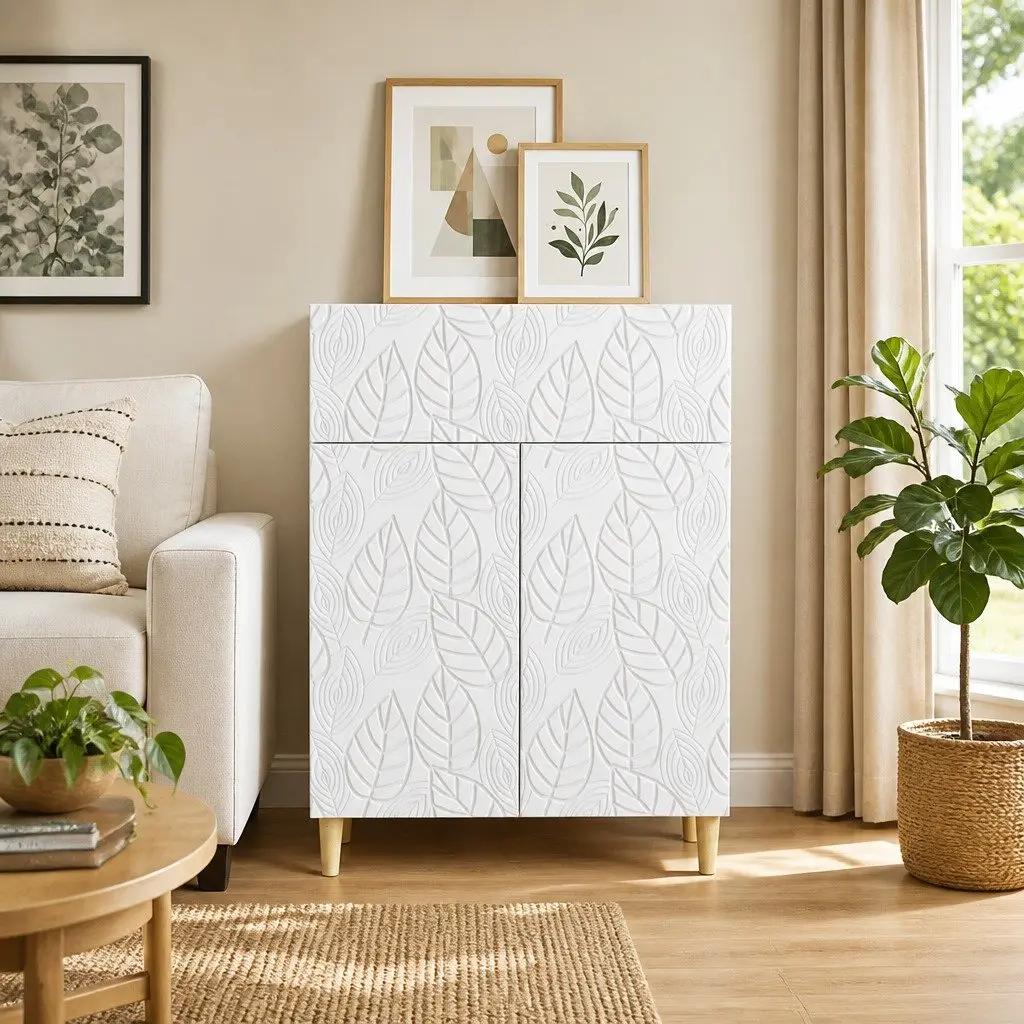 Sideboard Engineered Wood 66cm White Swing Doors Shelves