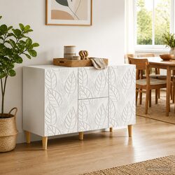 Modern White Sideboard with Eucalyptus Legs - 89x34.5x60cm