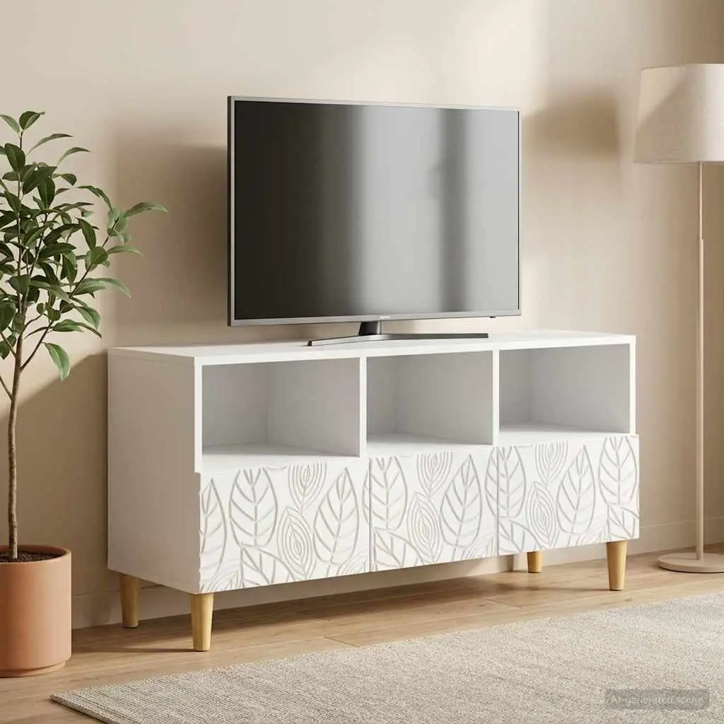 White TV Cabinet with Eucalyptus Legs
