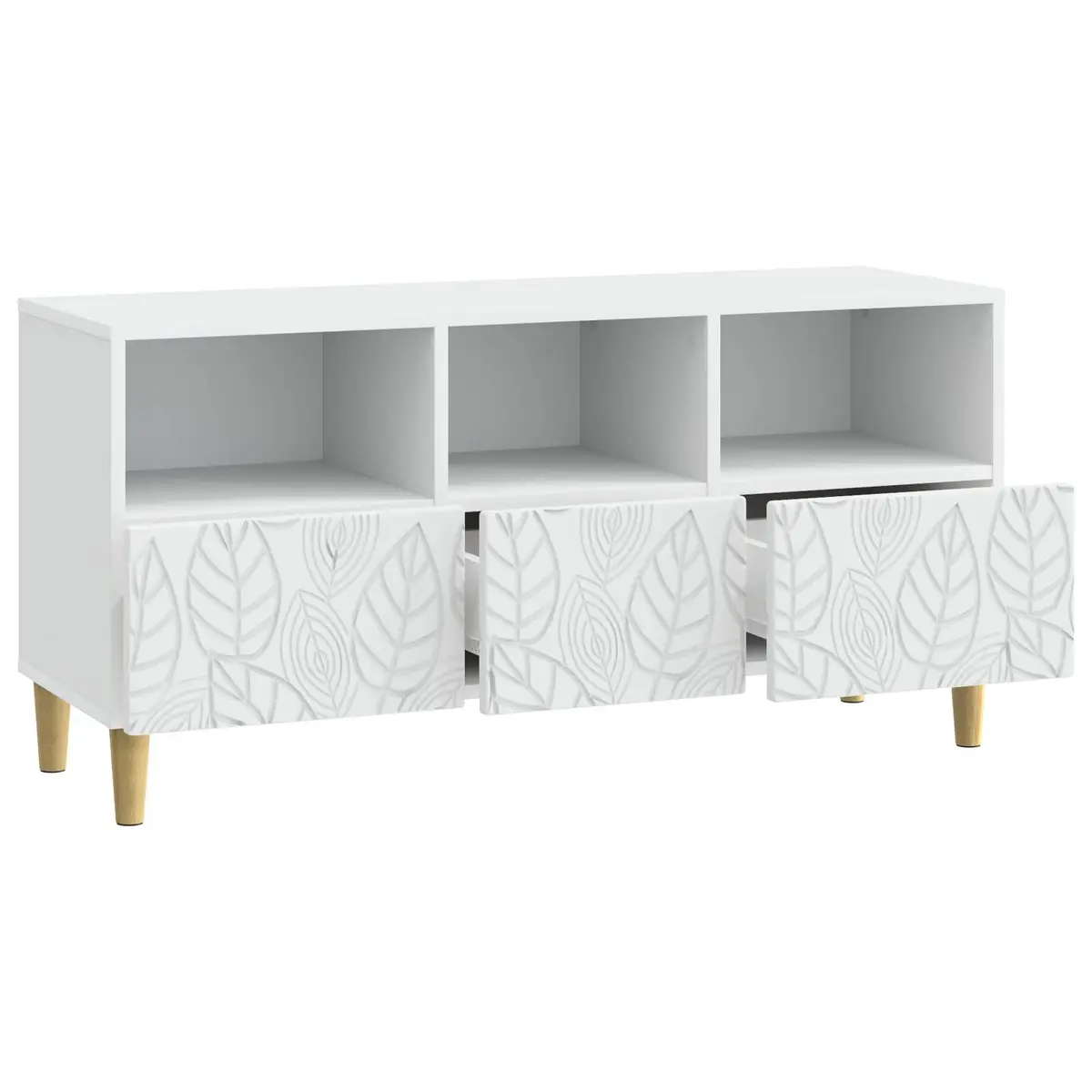 White TV Cabinet with Eucalyptus Legs