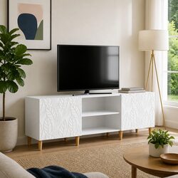TV Cabinet White Engineered Wood Living Room Storage Unit 150cm Modern Design