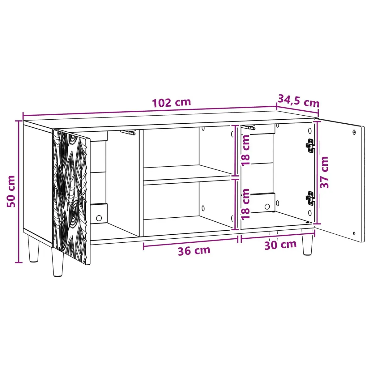 TV Cabinet Engineered Wood 102 x 34.5 x 50 cm White
