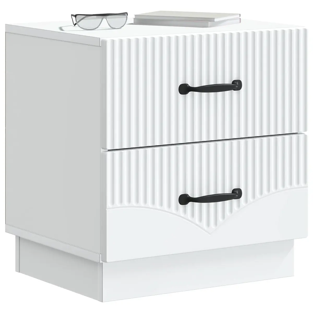 White Engineered Wood Nightstand with Drawers
