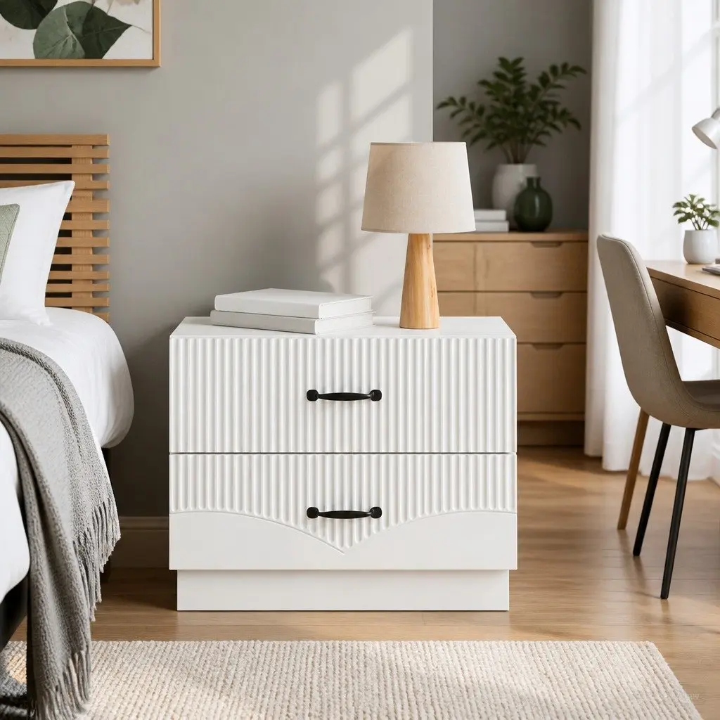 White Bedside Cabinet with Storage Drawers