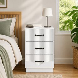 Bedside Cabinet White Engineered Wood Vintage Style Bedroom Storage Table