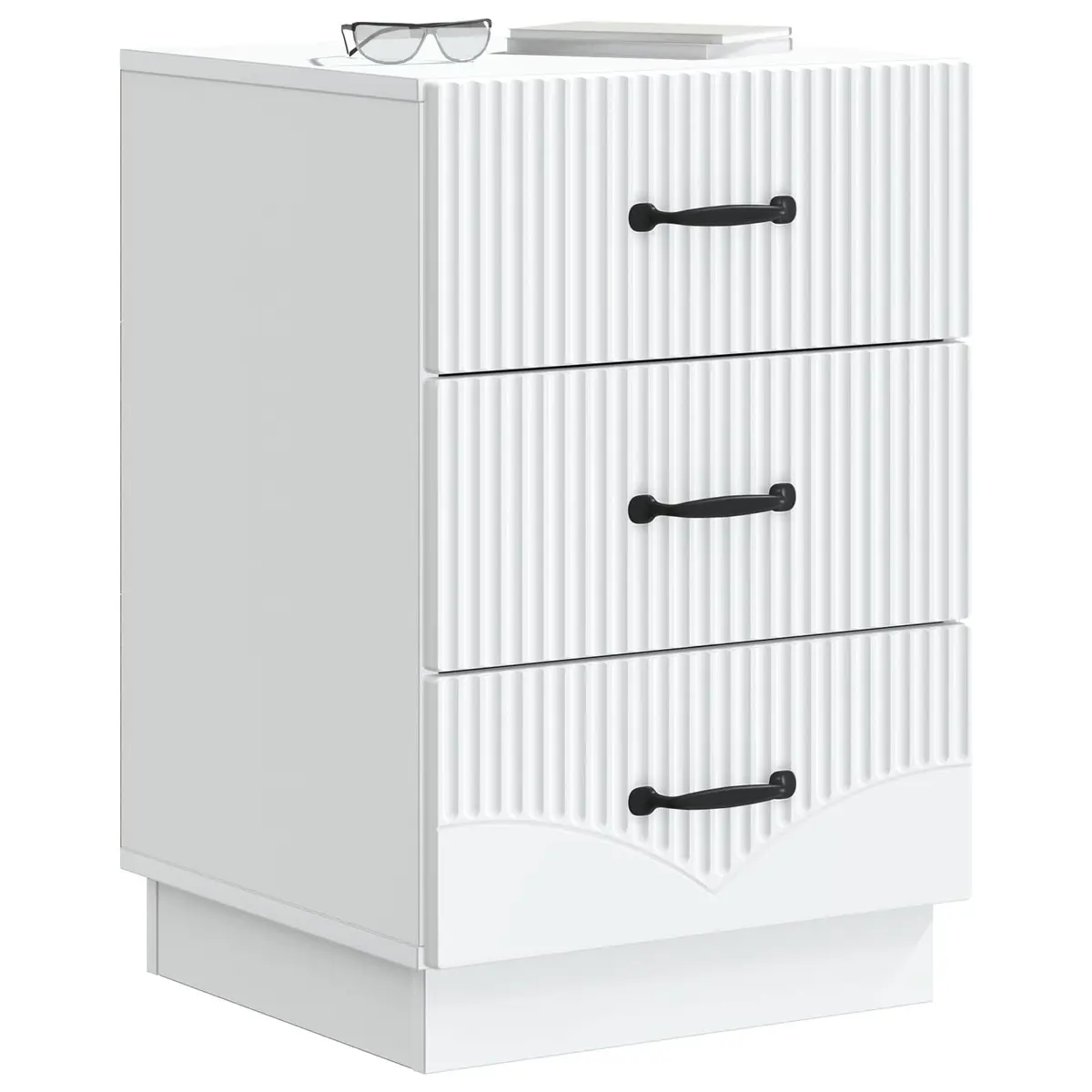 White Engineered Wood Vintage-Style Bedside Cabinet
