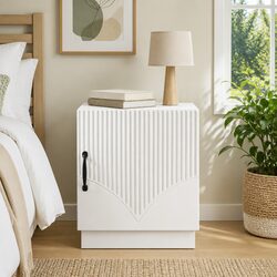Bedside Table White 43 x 34.5 x 47 cm Storage Cabinet with Door Handles