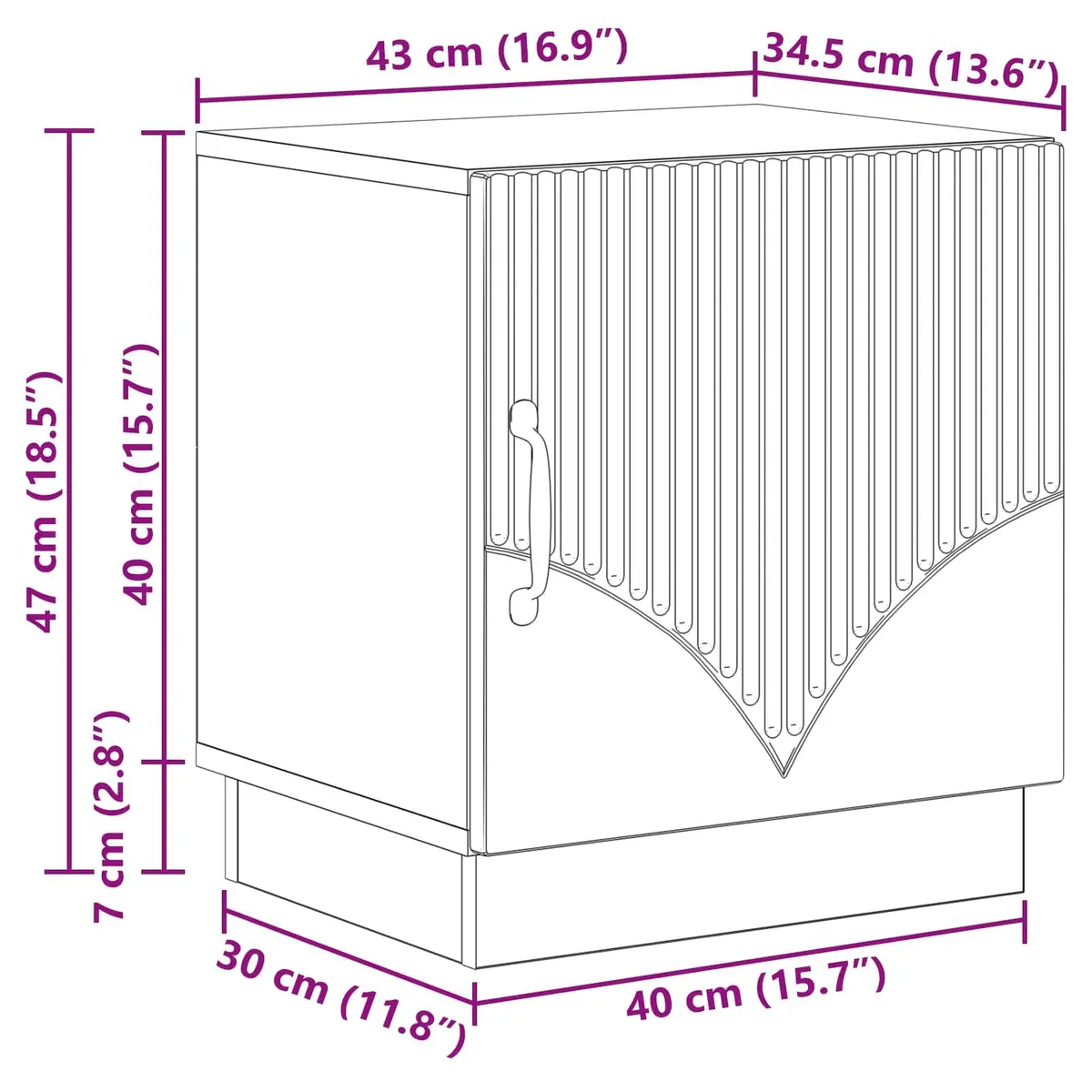 Bedside Table White 43 x 34.5 x 47 cm Storage Cabinet with Door Handles