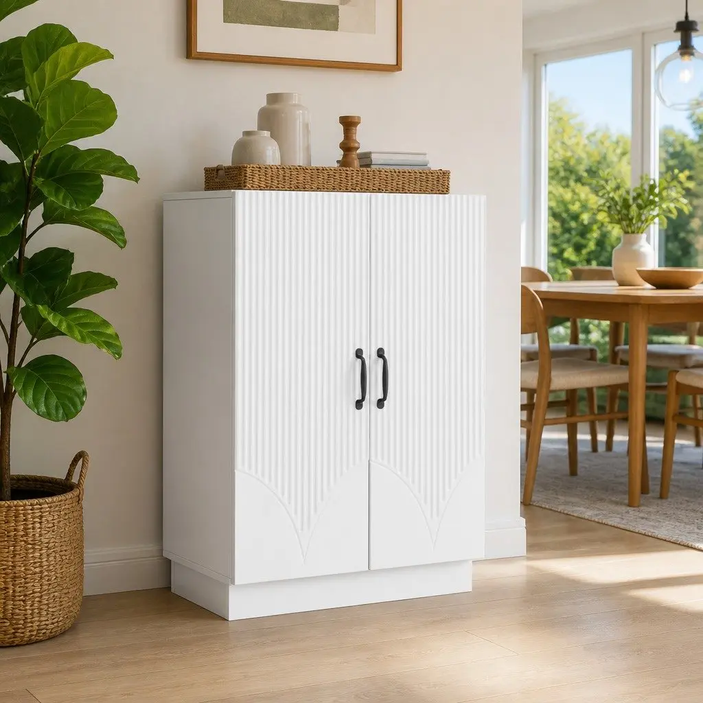 White Engineered Wood Sideboard Buffet Storage