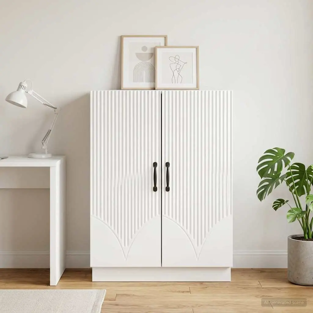 White Engineered Wood Sideboard Buffet Storage