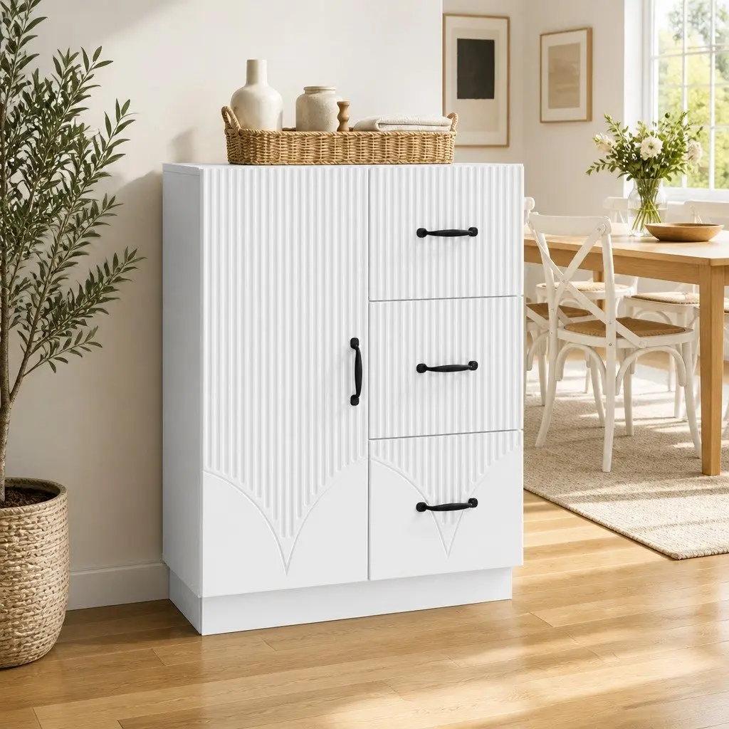 White Engineered Wood Sideboard 66 x 34.5 x 87 cm