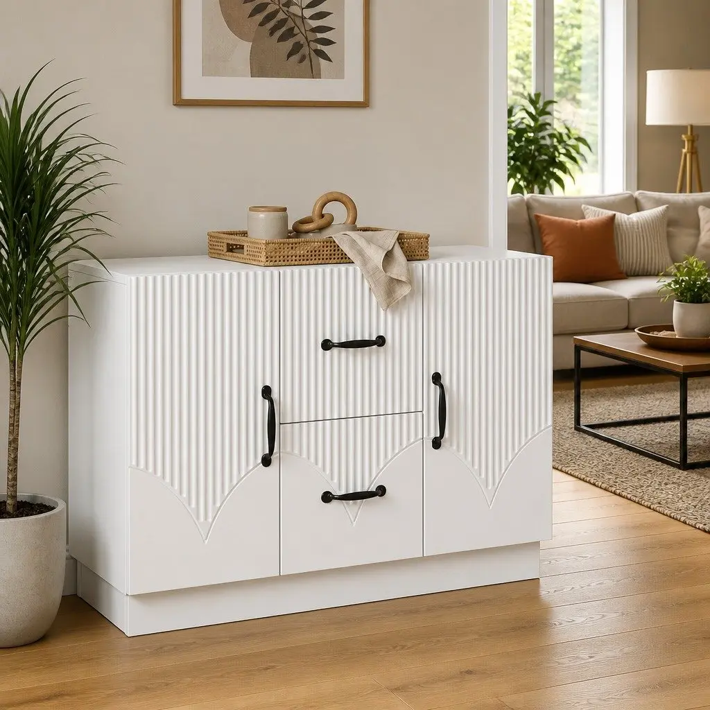 Engineered Wood White Sideboard with Storage Options