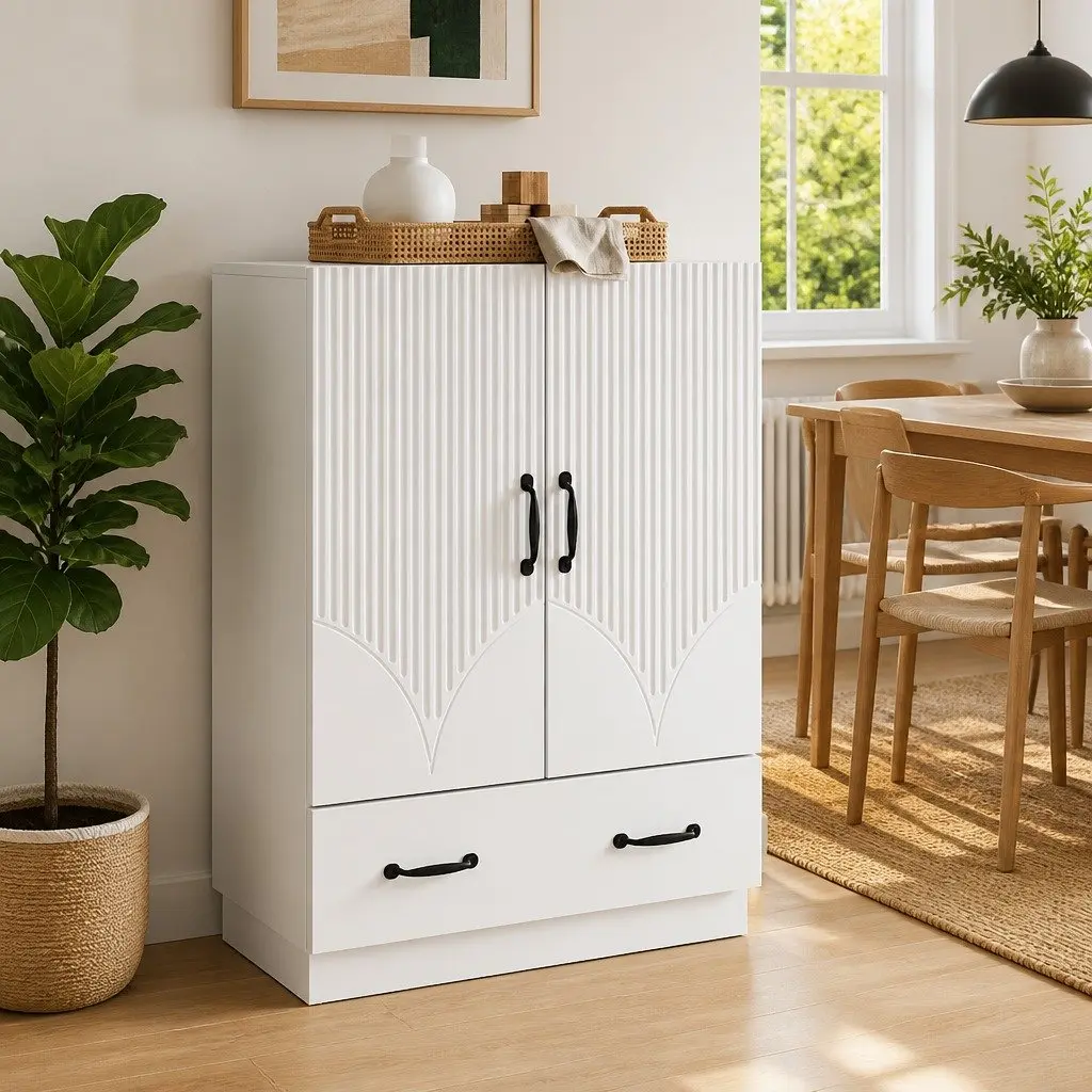 Engineered Wood White Sideboard Storage Cabinet 66cm